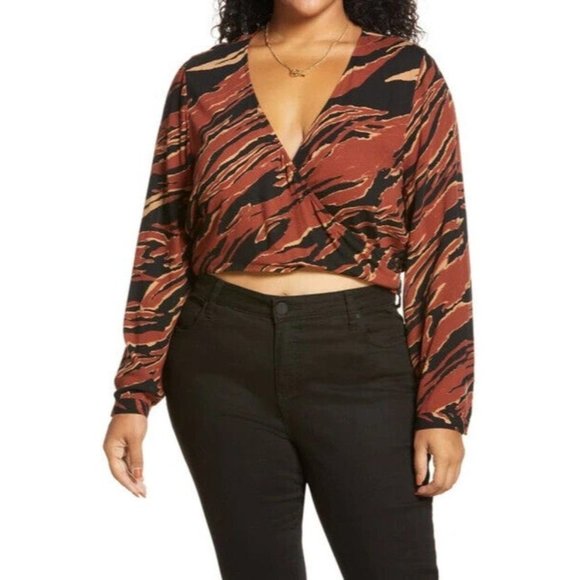 BP Tops - BP women BNWOT faux wrap top sz 3X NEW brown tiger strip long sleeve Plus sz